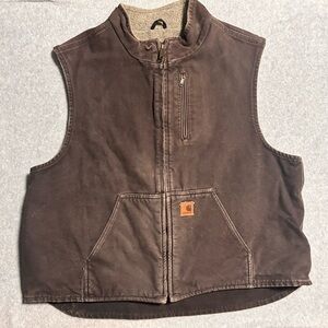 Carhartt Lined Vest Mens 2XL Dark Brown Canvas Work Vest